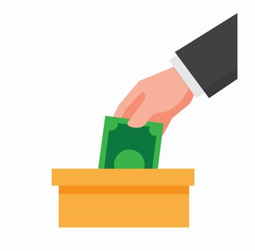 Hand Put Money On Donation Box Flat Illustration Vector