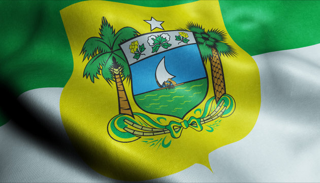 3D Waving Brazil Province Flag of Rio Grande do Norte Closeup View