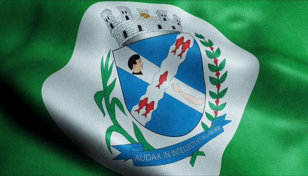 3D Waving Brazil City Flag of Piracicaba Closeup View