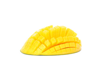 Chopped mango isolated on white background. Juicy fruit