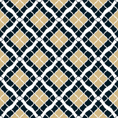 Vector geometric seamless pattern with diamonds. Gold, black and white ornament