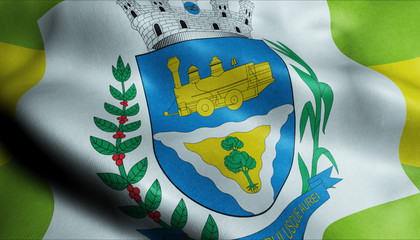3D Waving Brazil City Flag of Ourinhos Closeup View