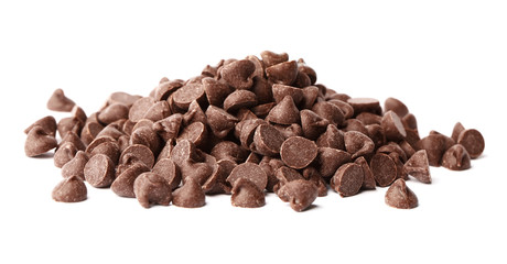 Pile of delicious chocolate chips isolated on white