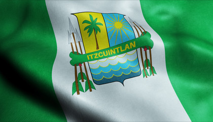3D Waving Guatemala City Flag of Escuintla Closeup View
