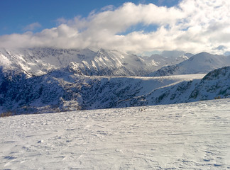 Winter mountains stunning views of the ski resort Bansko, Bulgaria
