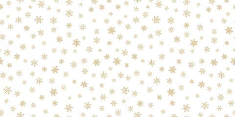 Keuken foto achterwand Goud geometrisch abstract Gouden sneeuwvlokken achtergrond. Luxe vector kerst naadloze patroon met kleine gouden sneeuwvlokken op witte achtergrond. Winter vakantie textuur. Herhaal ontwerp voor decor, wallpapers, verpakking, website