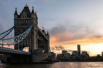 LONDON, UK - NOV 15, 2019: Tower Bridge sunset