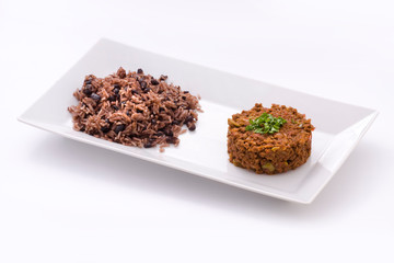 Picadillo Congri, Cuban food on white table