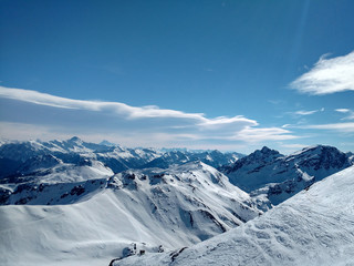Winter mountains, blue sky and stunning views of the La Salle les Alpes, France