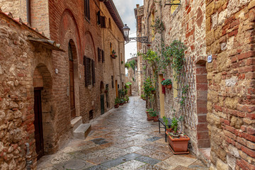 Obraz na płótnie Canvas Volterra medieval town Picturesque houses Alley in Tuscany Italy