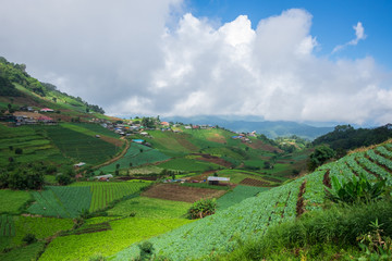 landscape with green hills and blue sky, Chiang Mai. Thailand