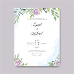 wedding card invitation with beautiful flower and leaves