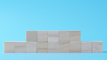 Fototapeta premium 5 and 9 wood cube mock up in two row on isolated background for create letter or symbol, business, banner, advertising concept, banner size with copy space 