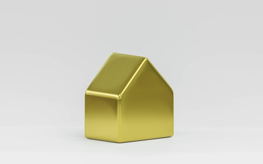 Golden House building concept on white background 3d illustration render