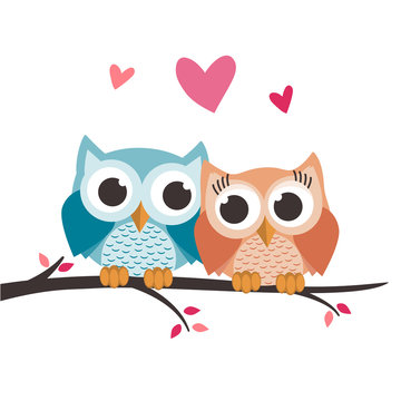 Valentine owls in love on a tree