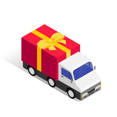 Gift delivery isometric concept truck isolated
