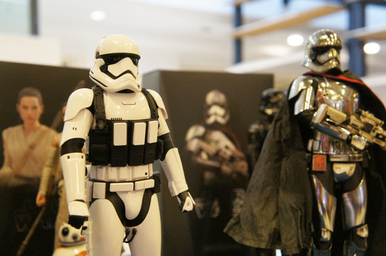 KUALA LUMPUR, MALAYSIA -DECEMBER 9, 2018: Selected focused of Storm Troopers army scale model from Star Wars movie. Display by the collector for the public. 