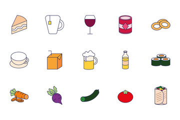 bundle of food and drinks icons