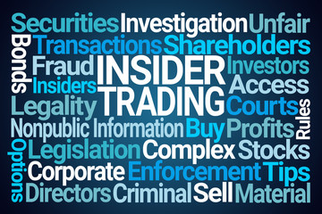 Insider Trading Word Cloud on Blue Background