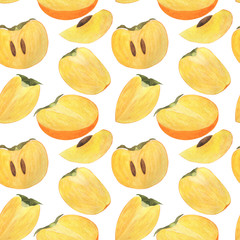 Persimmon Seamless Pattern Watercolor Fruit Digital Paper Food Illustration Botanical