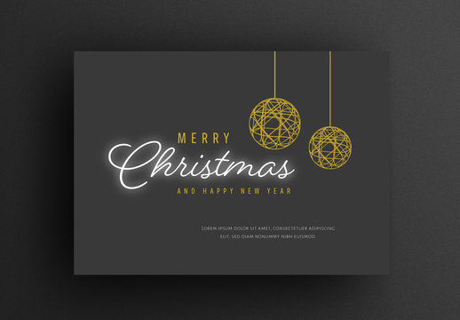 Christmas Card Layout with Dark Background and Gold Festive Elements