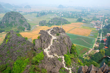 Ninh Binh, Vietnam - Mua Cave mountain viewpoint, Stunning view of Tam Coc area with mountain...