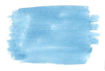 Blue aquarelle cold color wet brush paint stroke striped element for print, blank.