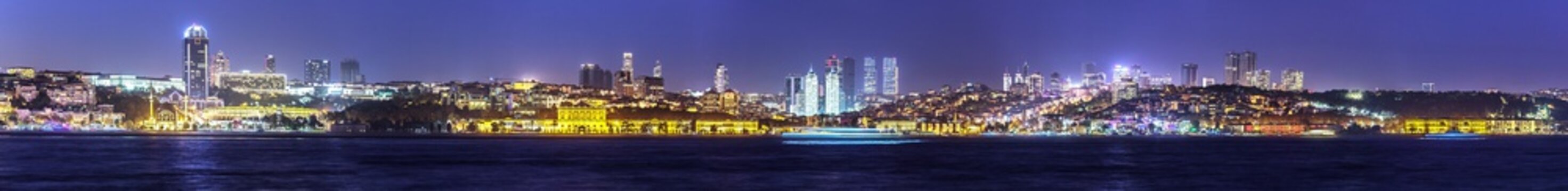 large panorama - the waterfront of Istanbul,  Bosphorus at dusk - Galata district, Turkey