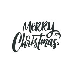 "Merry Christmas" hand written lettering, modern calligraphy. Typography isolated on white background, vector illustration. Great for party posters and banners.
