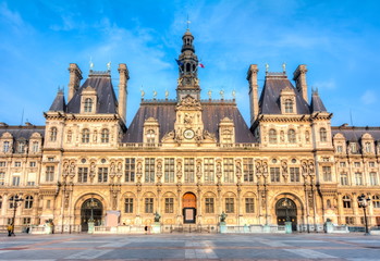 City Hall (Hotel de Ville) in Paris, France - obrazy, fototapety, plakaty