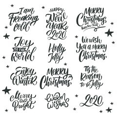 Christmas and New Year set of handwritten sayings