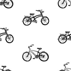 Seamless background of sketches city bicycles for active strolls