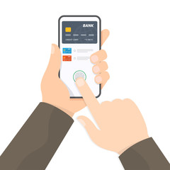 Payment page and credit card on smartphone screen