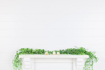 Mock up white wall in the interior with greenery