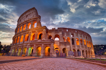 Colosseum at sunset, Rome. Rome best known architecture and landmark. Rome Colosseum is one of the...