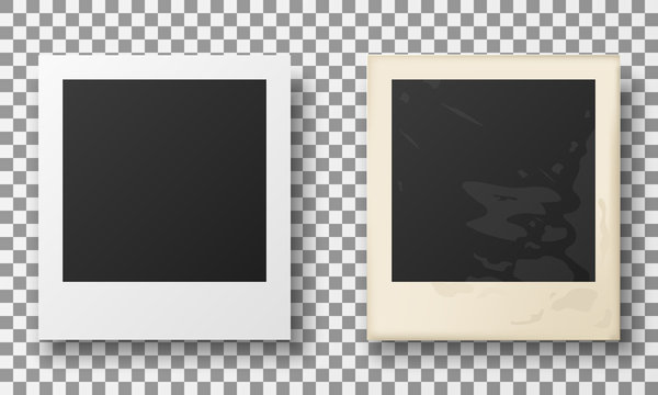 Comparison of two vintage empty paper photo frames isolated on checkered background vector illustration.