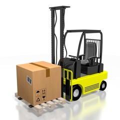 Forklift machine, package - 3D rendering