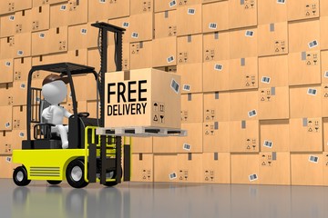 Forklift vehicle, free shippin concept - 3D rendering