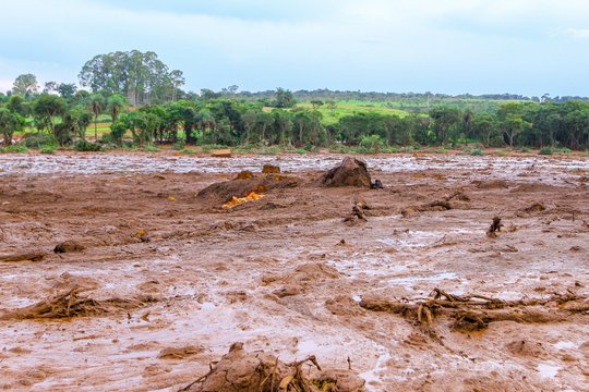Mineral tailings mud after dam rupture in Brumadinho, Minas Gerais, Brazil