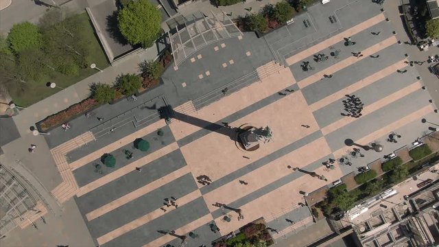 Aerial timelapse of Union Square in central San Francisco, California, USA. 25 April 2019