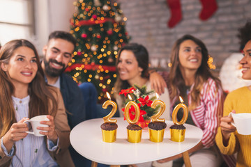 Friedns drinking coffee on New Years day