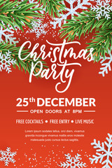 Christmas party calligraphy lettering, poster or banner template. Holiday flyer with place for text. Vector illustration