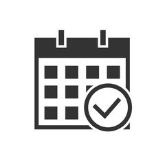 Calendar check mark black icon on white background. Vector illustration