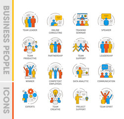 Flat line design style of business people icon set. Vector stock illustration.