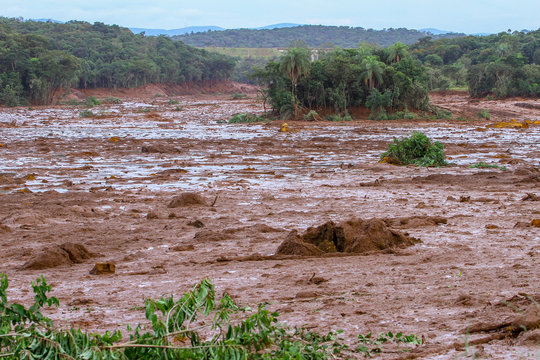 Mineral tailings mud after dam rupture in Brumadinho, Minas Gerais, Brazil