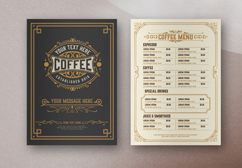 Restaurant Menu Layout with Ornamental Elements 