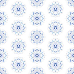 Oriental pattern with blue flowers. Japan or china style seamless background