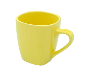 yellow ceramic coffee cup modern style . Isolated on white background with clipping path