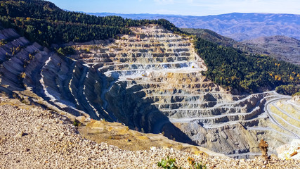 large quarry mining of iron ore near Rosia Montana village, Romania
