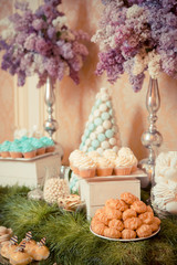 sweets on the wedding table. Vintage color.